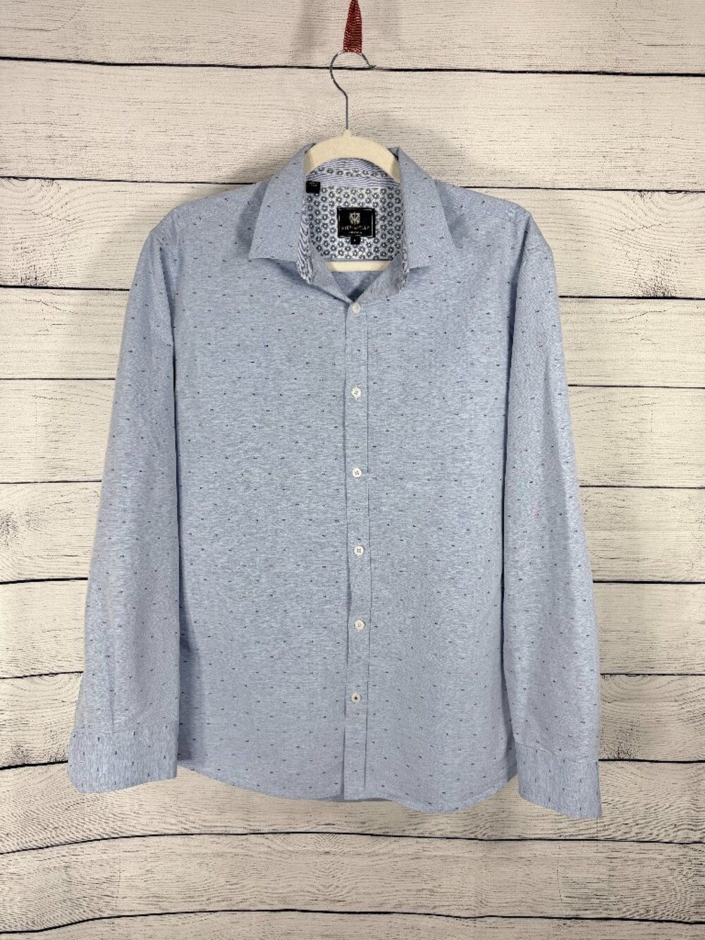 Steel & Jelly London Fish Bones Blue Gray Long Sleeve Button Down Shirt Size L